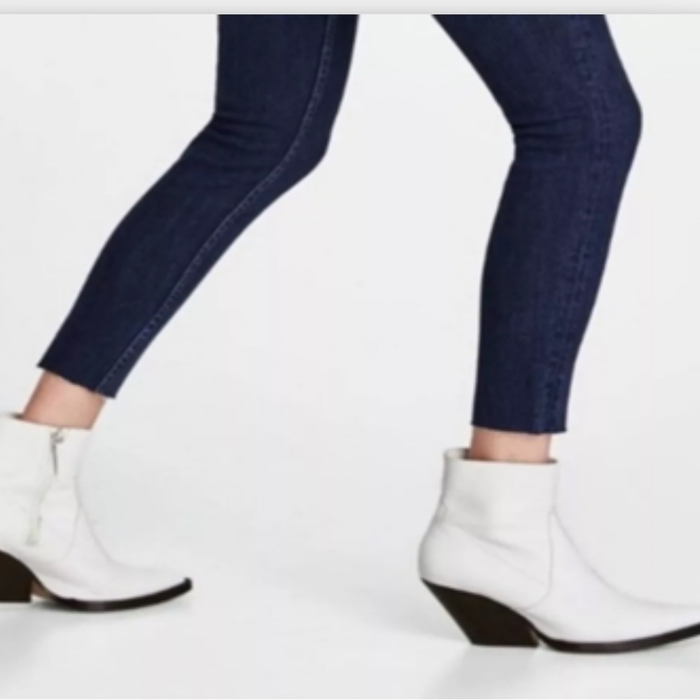 Zara White Leather Western Boots Women's Size EUR 38 USA 7